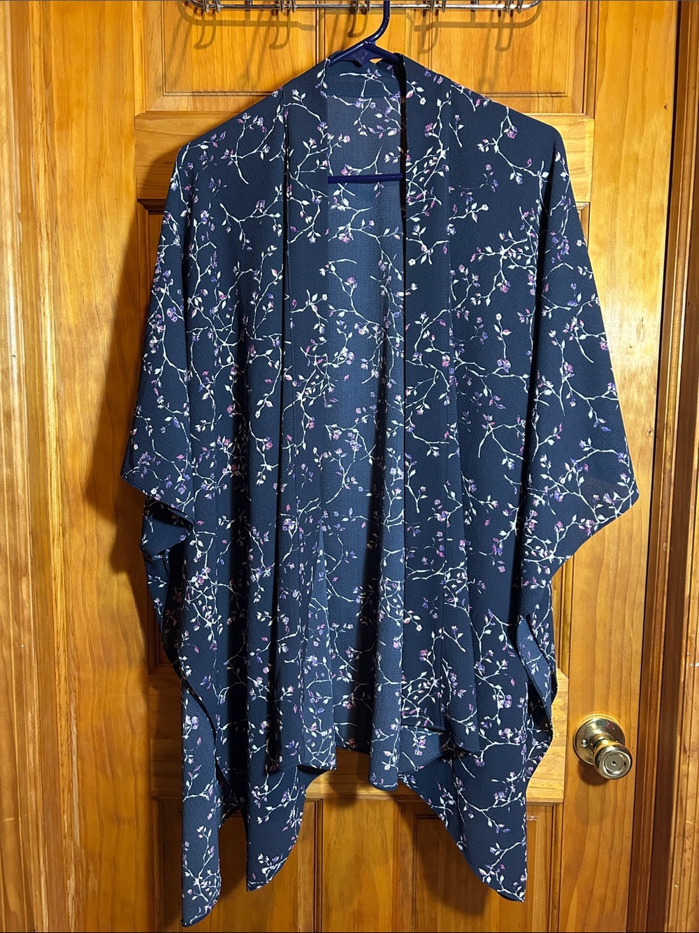Women’s Navy Floral Open-Front Kimono Jacket